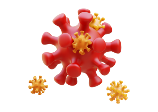 Red coronavirus virion isolated on transparent background rendering