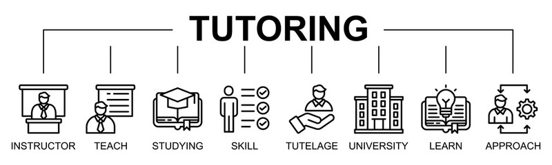 Tutoring banner web icon vector illustration concept with icon of tutoring, instructor, teach, studying, skill, tutelage, university, learn
