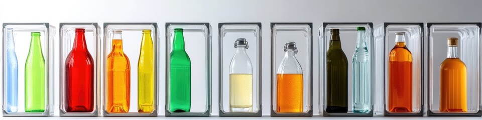 Colorful glass bottles in protective packaging