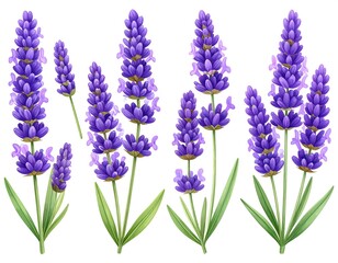 Set of stylized lavender flowers