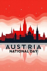 Austria skyline silhouette with red background for National Day  