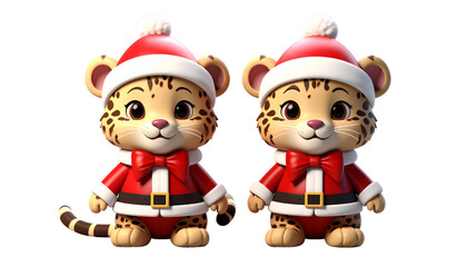 Fototapeta premium Jaguar in Santa costume isolated on transparent background