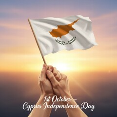 Hands holding Cyprus flag during sunrise for Independence Day  