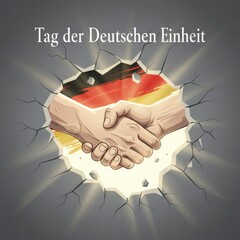 Hands shaking through a wall symbolizing German Unity Day  