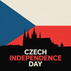 Czech flag silhouette with castle on background for Independence Day  