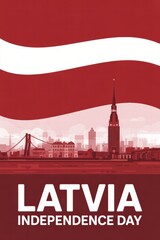Latvia skyline with flag colors representing Independence Day  