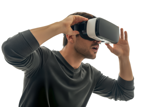 Man Wearing Virtual Reality Headset Action Gaming Future Technology Isolated PNG