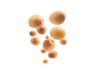 Mustard seeds levitate on a white background
