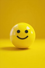 Fototapeta premium A Glossy 3D Smiley Face Sphere on a Vibrant Monochromatic Yellow Background.