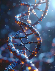 DNA helix glowing with molecular light in deep space