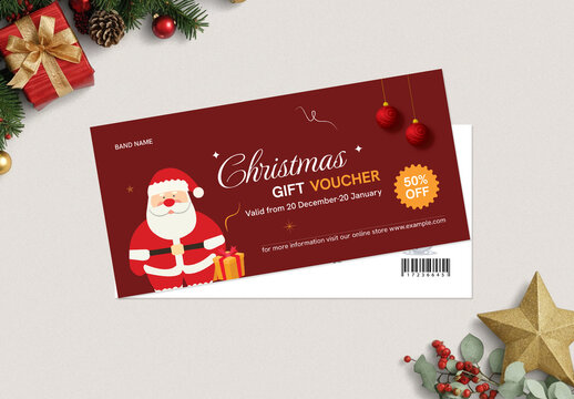 Christmas Gift Voucher and Discount Coupon Template with Santa Claus