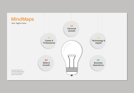 Creative Mind Map Infographic Presentation Layout with Blub Illustration