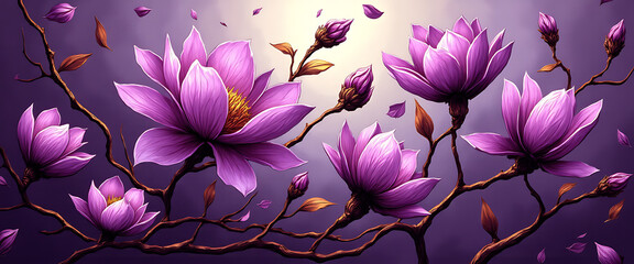 Luxury floral wallpaper featuring 3D embossed blossoms with gold, silver, and marble textures, elegant botanical mural in rich colors, abstract illustration for art prints, seamless 4K decorative back