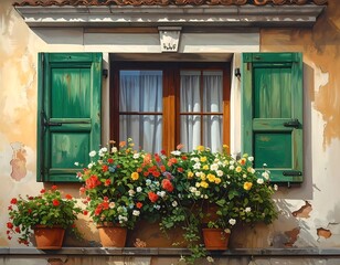 Italian Window with Flowers.