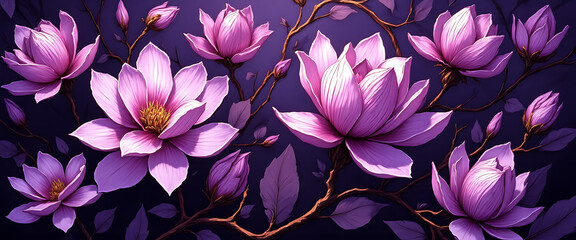 Luxury floral wallpaper featuring 3D embossed blossoms with gold, silver, and marble textures, elegant botanical mural in rich colors, abstract illustration for art prints, seamless 4K decorative back