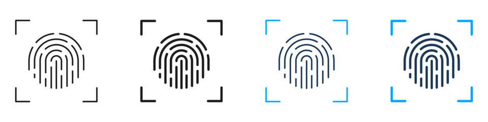 Biometric Fingerprint Authentication Line and Solid Icon Set. Security Identity Verification Digital Access Protection Symbol Collection. Isolated Vector Illustration