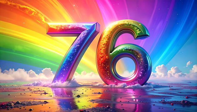 Colorful 76 on a rainbow background - Powered by Adobe