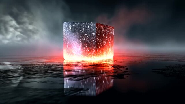 Glowing Cube in Dark Foggy Environment