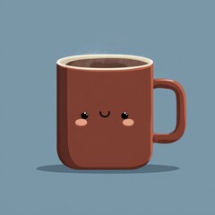 Adorable Kawaii Coffee Mug with a Happy, Blushing Face and Dark Brew.