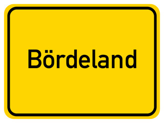 Illustration of a city entrance sign for the city of Bördeland