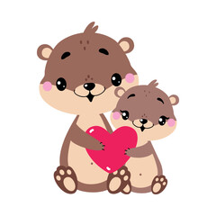 Fototapeta premium Cute Otter Animal Character with Baby Vector Illustration