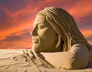 Sand Sculpture of a Peaceful Figure.