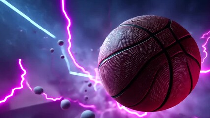 Dynamic Basketball with Electric Background Effects - Powered by Adobe
