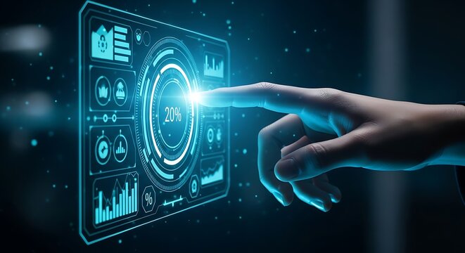 Hand Interacting with Futuristic Digital Interface