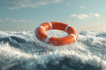 A Beacon of Hope - A Worn Lifebuoy Tossed on a Turbulent Sea.