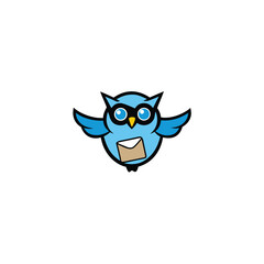 Cool blue owl wearing sunglasses flying with an envelope and letter message