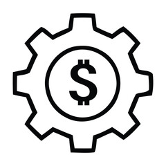 Gear with a dollar sign in the center. With gear, cogwheel, mechanical, industry, engineering, business, Vector illustration. 