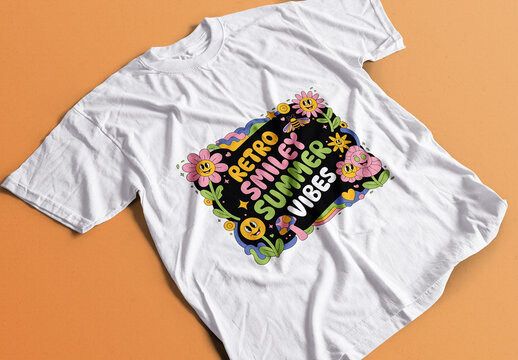 Colorful Graphic Tshirt with Retro Floral Design