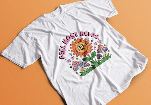 Cute Cartoon Flower and Mushroom Tshirt Design