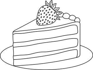 Line art strawberry cake slice dessert illustration vector
