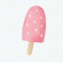 Watercolor Pink Ice Cream Popsicle Illustration – Cute Summer Desser