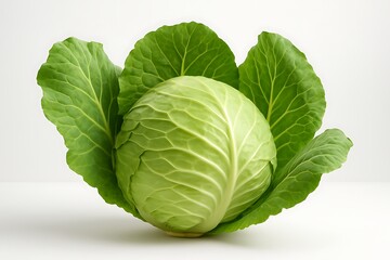 Obraz premium Fresh green cabbage with leaves isolated on white
