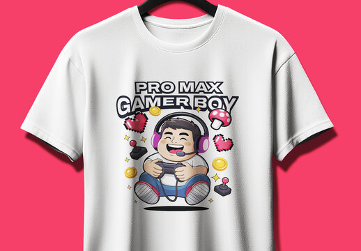 Gamer Boy Cute Illustration Tshirt Template