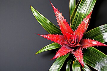 Vibrant Red Plant Leaves on Dark Background showcasing Exotic Nature Beauty and Details