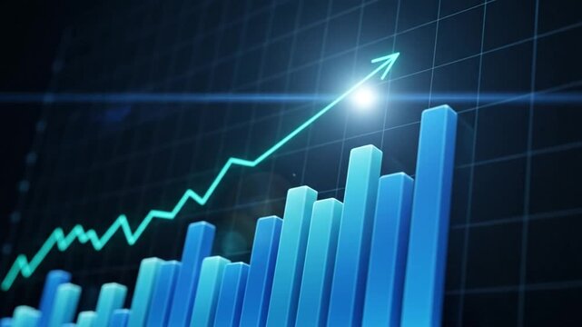 Digital display illustrating strong financial performance and upward market trends, showcasing business growth, investment success, and positive economic development