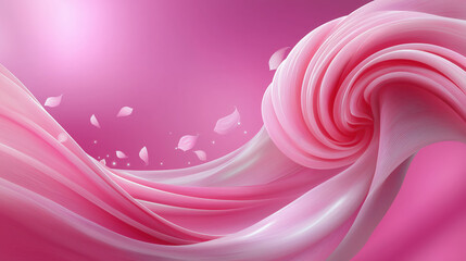 Elegant pink swirl with soft flowing fabric and delicate petals, creating serene and dreamy atmosphere