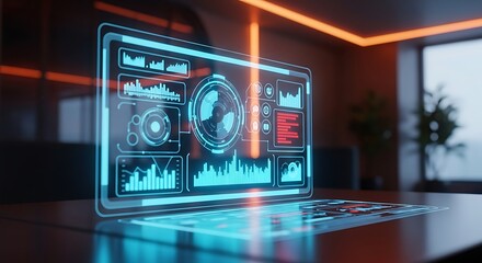 Holographic Digital Interface Displayed Above A Table