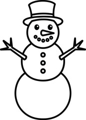 Cute snowman with top hat simple line art winter holiday icon vector