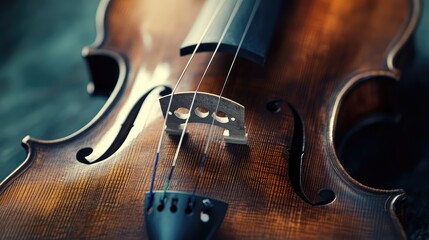 Fototapeta premium Violin body showing strings and bridge detail