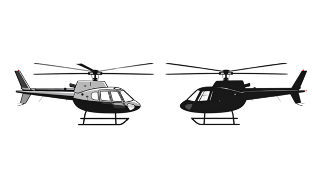 Aviation Duo: Silver Helicopter Designs Isolated on Transparent Background