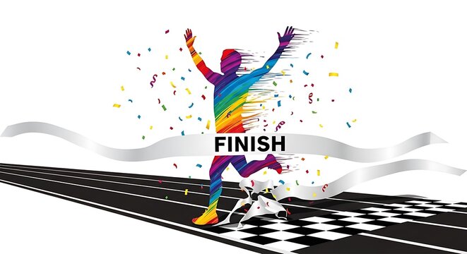 A runner crosses the finish line