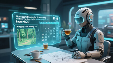 AI Robot with Futuristic Calendar