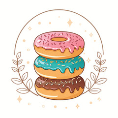 Colorful Donuts Vector Set – Sweet Dessert Illustrations for Bakery, Café, and Party Designs	
