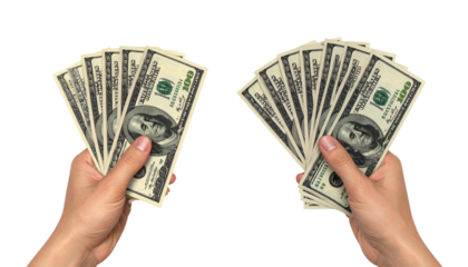 Hands Holding Fanned Out US Dollar Bills Bundle: Variations Isolated on Transparent Background