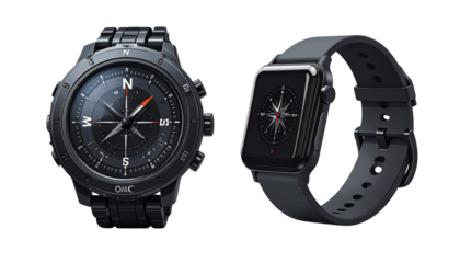 Digital Watch with Built-in Compass Feature Bundle: Variations Isolated on Transparent Background