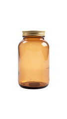 Amber glass jar with gold lid, perfect for storage or decoration, showcasing sleek design and versatile use